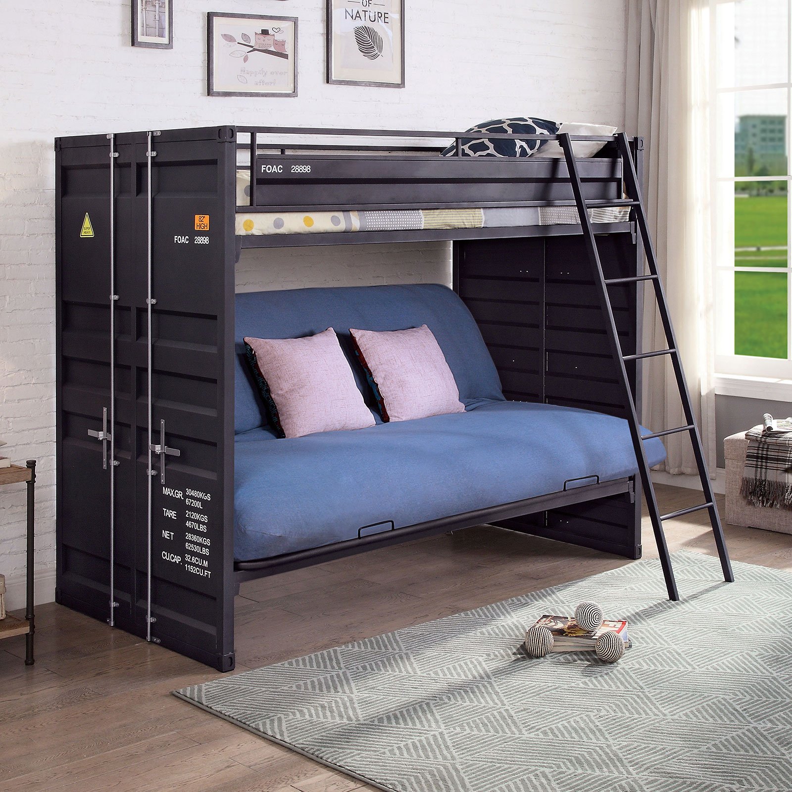 Bunk bed with futon on sale underneath