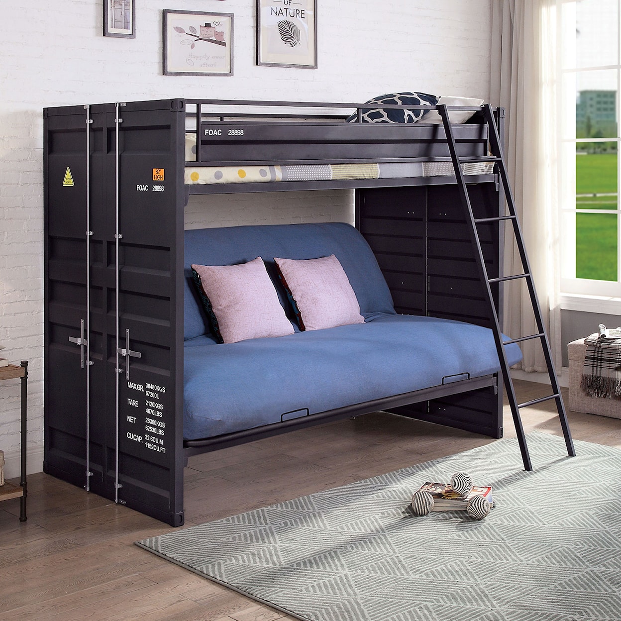 FUSA Lafray Twin Over Futon Bunk Bed 
