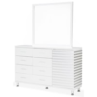 Contemporary 9-Drawer Dresser and Square Mirror with Metal Feet
