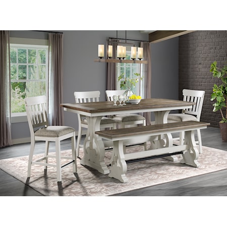 Cottage 6-Piece Counter Height Dining Set with Dining Bench