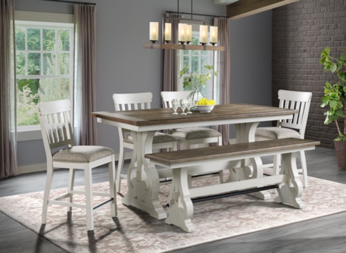 Cottage 6-Piece Counter Height Dining Set with Dining Bench