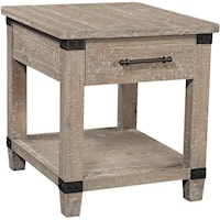 Rustic Farmhouse Single-Drawer End Table with Bottom Shelf