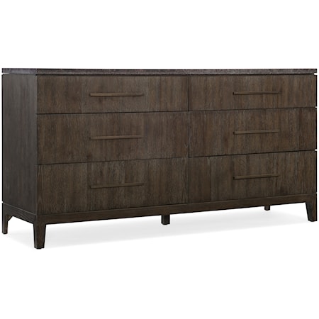 Transitional 6-Drawer Dresser with Self-Closing Drawer Guides