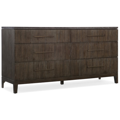 Transitional 6-Drawer Dresser with Self-Closing Drawer Guides