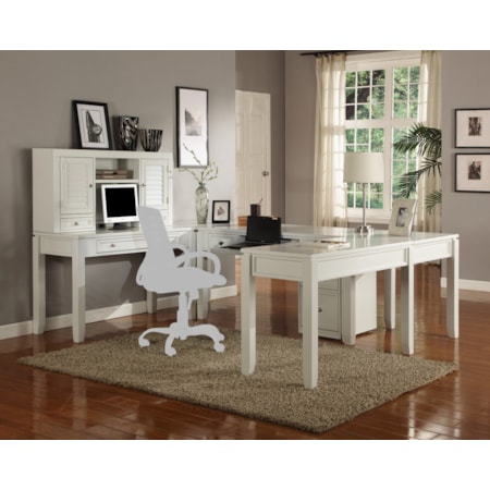 U-Shaped Desk with File Cabinet and Hutch