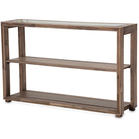 Rustic 2-Shelf Console Table with Glass Top