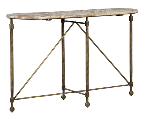 Industrial Oval Console Table with Marble Top