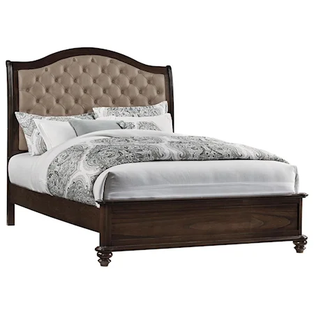 Traditional Queen Upholstered Bed with Faux Leather Tufted Headboard