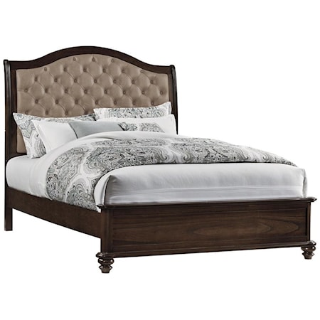 Traditional Queen Upholstered Bed with Faux Leather Tufted Headboard