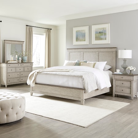 Modern Farmhouse 4-Piece Queen Panel Bedroom Set with Nightstand