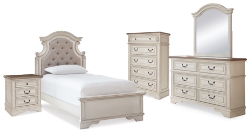 Twin Panel Bed, Dresser, Mirror, Chest And Nightstand