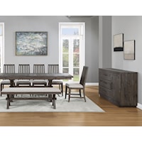 Rustic 8-Piece Dining Set with Side Chairs and Upholstered Bench