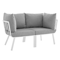 Riverside Coastal 2 Piece Outdoor Patio Aluminum Sectional Sofa Set - White/Gray