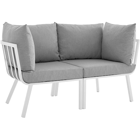 Riverside Coastal 2 Piece Outdoor Patio Aluminum Sectional Sofa Set - White/Gray