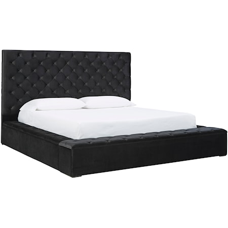 Cal King Black Velvet Upholstered Bed with Storage