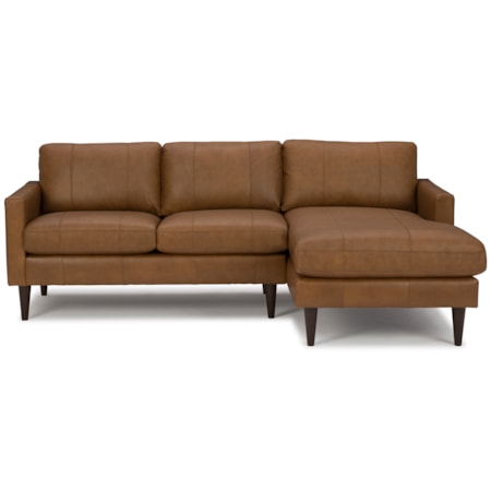 Leather Chaise Sofa w/ USB Port & Wood Feet