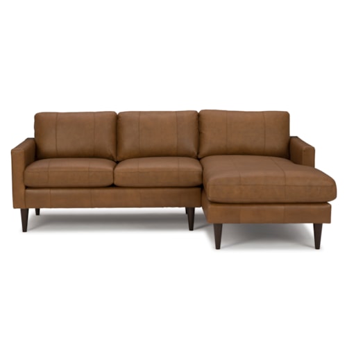 Leather Chaise Sofa with RAF Chaise & Wood Feet