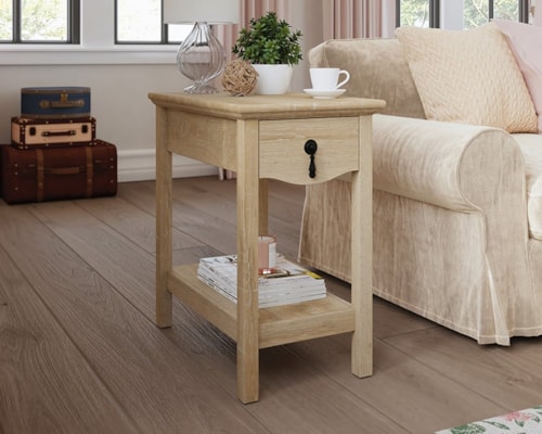 Traditional 1-Drawer Side Table with Lower Storage Shelf