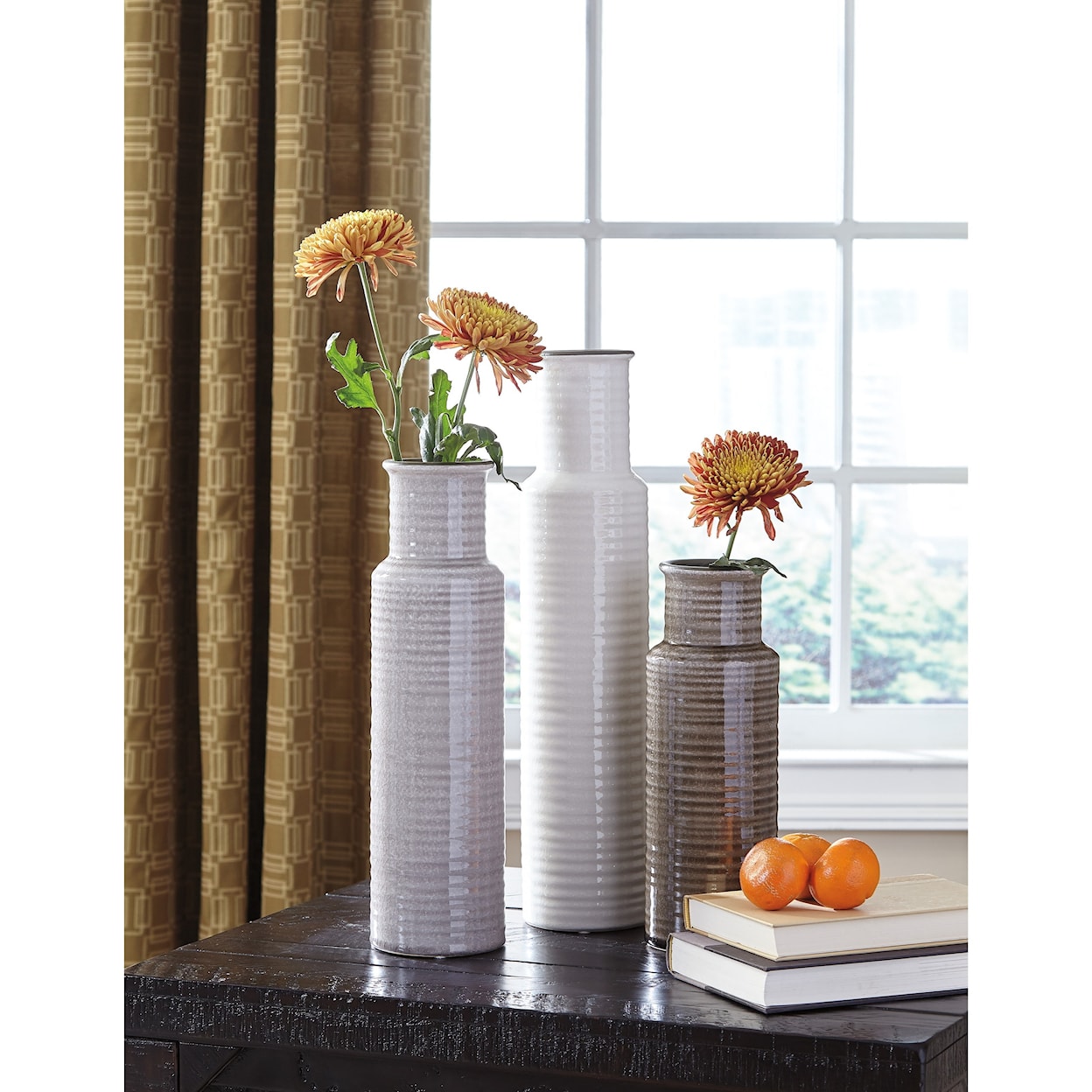 Ashley Accents Deus Gray/White/Brown Vase Set