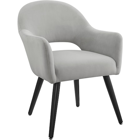 Mid-Century Modern Sabine Dining Chair with Velvet Light Grey Upholstery