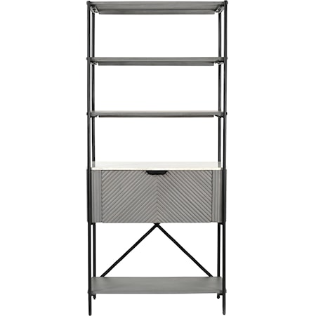 Transitional 1-Drawer 4-Shelf Etagere with White Marble Shelf