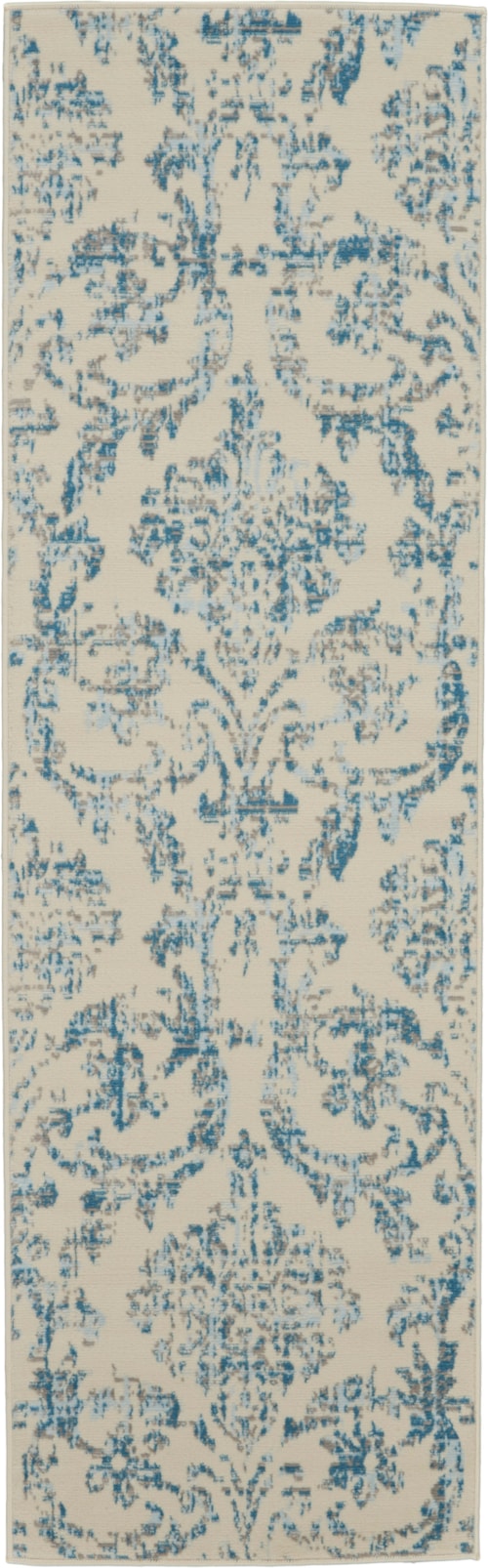 2'3" x 7'3" Ivory/Blue Runner Rug