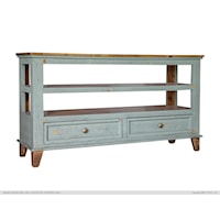 Toscana Rustic 2-Drawer Sofa Table with Sage Green Finish