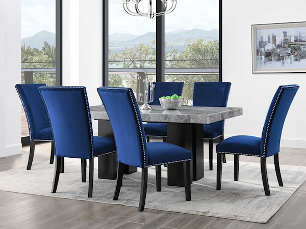 7 Piece Dining Set with Gray Marble Top