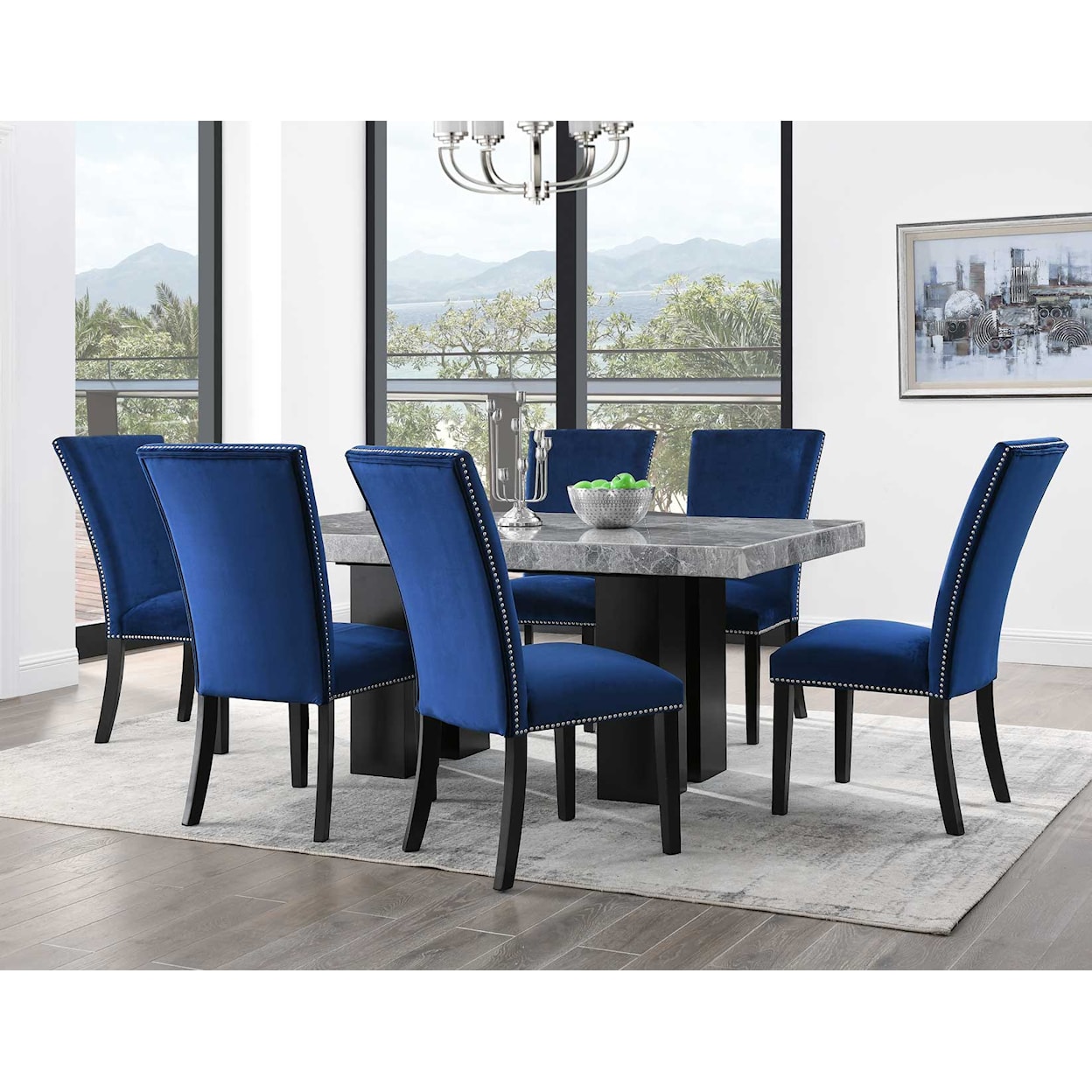 Prime Camila 7 Piece Dining Set with Gray Marble Top