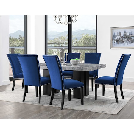 7 Piece Dining Set with Gray Marble Top