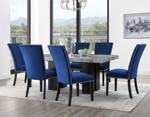 Contemporary 7 Piece Dining Set with Gray Marble Top