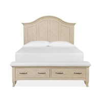 Farmhouse Queen Upholstered Storage Bed with Built-In Bench