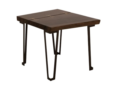 Transitional Live Edge End Table with Gold Metal Inlays