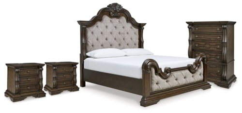 King Upholstered Panel Bed, Chest And 2 Nightstands