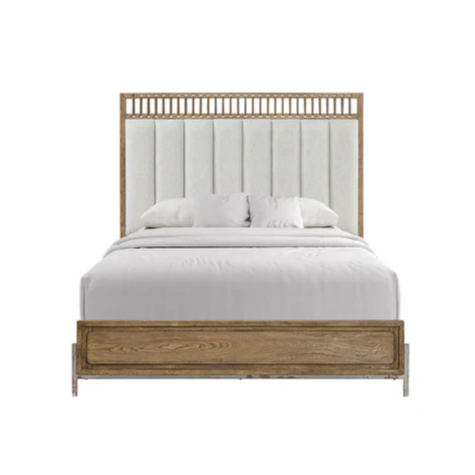 Queen Uph. Panel Bed w/Leather Strap Accent
