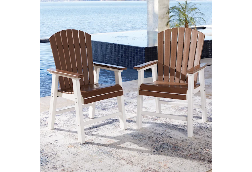 Genesis Bay Outdoor Dining Arm Chair (Set of 2) by Signature Design by Ashley at VanDrie Home Furnishings
