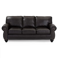 Stationary Leather Sofa With Nailhead Trim