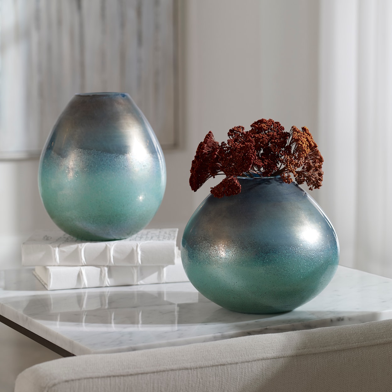 Uttermost Rian Rian Aqua Bronze Vases S/2