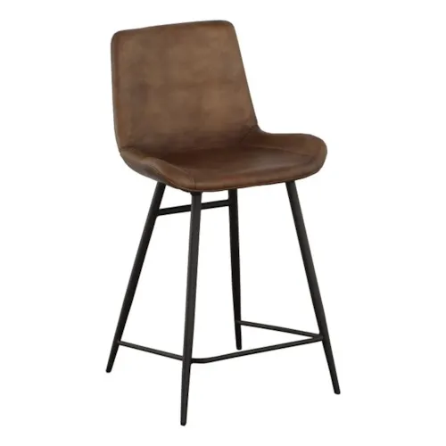 Contemporary Leather Full-Back Counter Stool w/Decorative Stitching