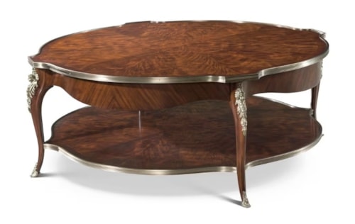 Traditional Round Brass-Mounted Cocktail Table with Cabriole Legs