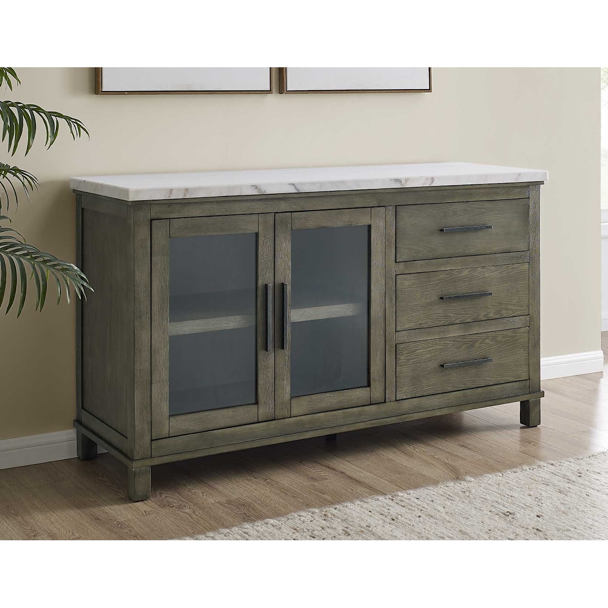 Prime Grayson Server with White Marble Top and Storage