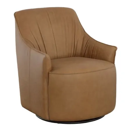 Leather Swivel Chair w/Pleated Upholstery