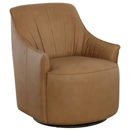 Leather Swivel Chair w/Pleated Upholstery