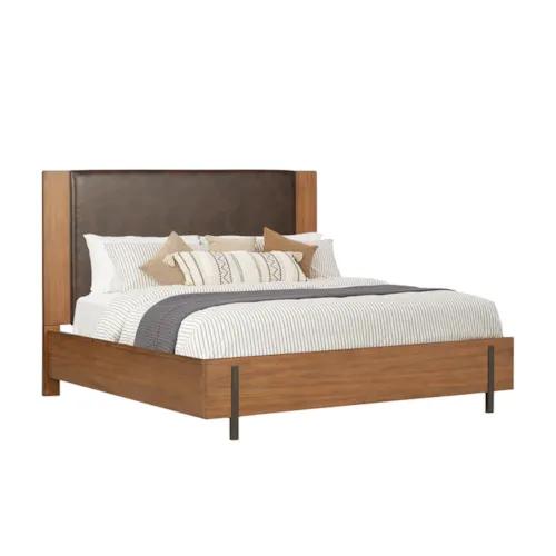 Mid-Century Queen Upholstered Bed with Charging Ports