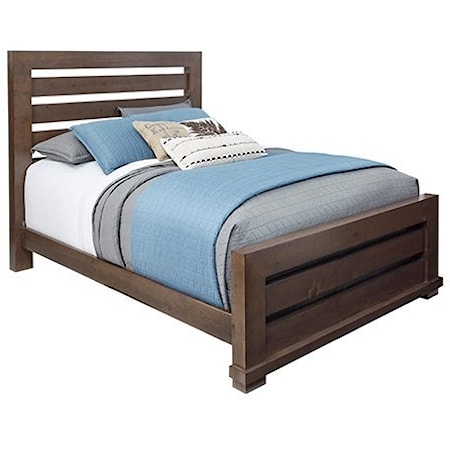 Contemporary Queen Panel Bed with Slat Headboard and Footboard