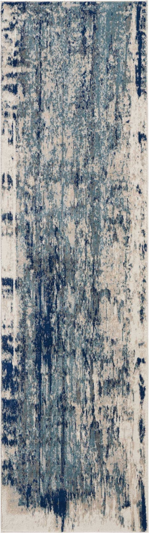 2'2" x 7'6" Ivory/Blue Runner Rug