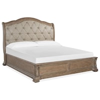 Traditional King Upholstered Sleigh Bed with Footboard Storage