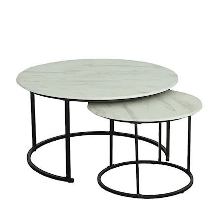 Transitional Nesting Cocktail Table with Faux Marble Top