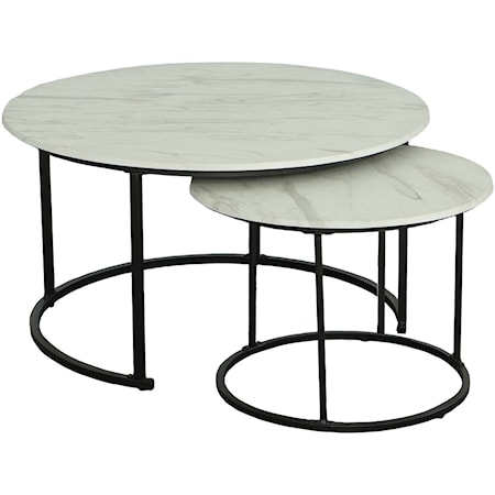 Transitional Nesting Cocktail Table with Faux Marble Top