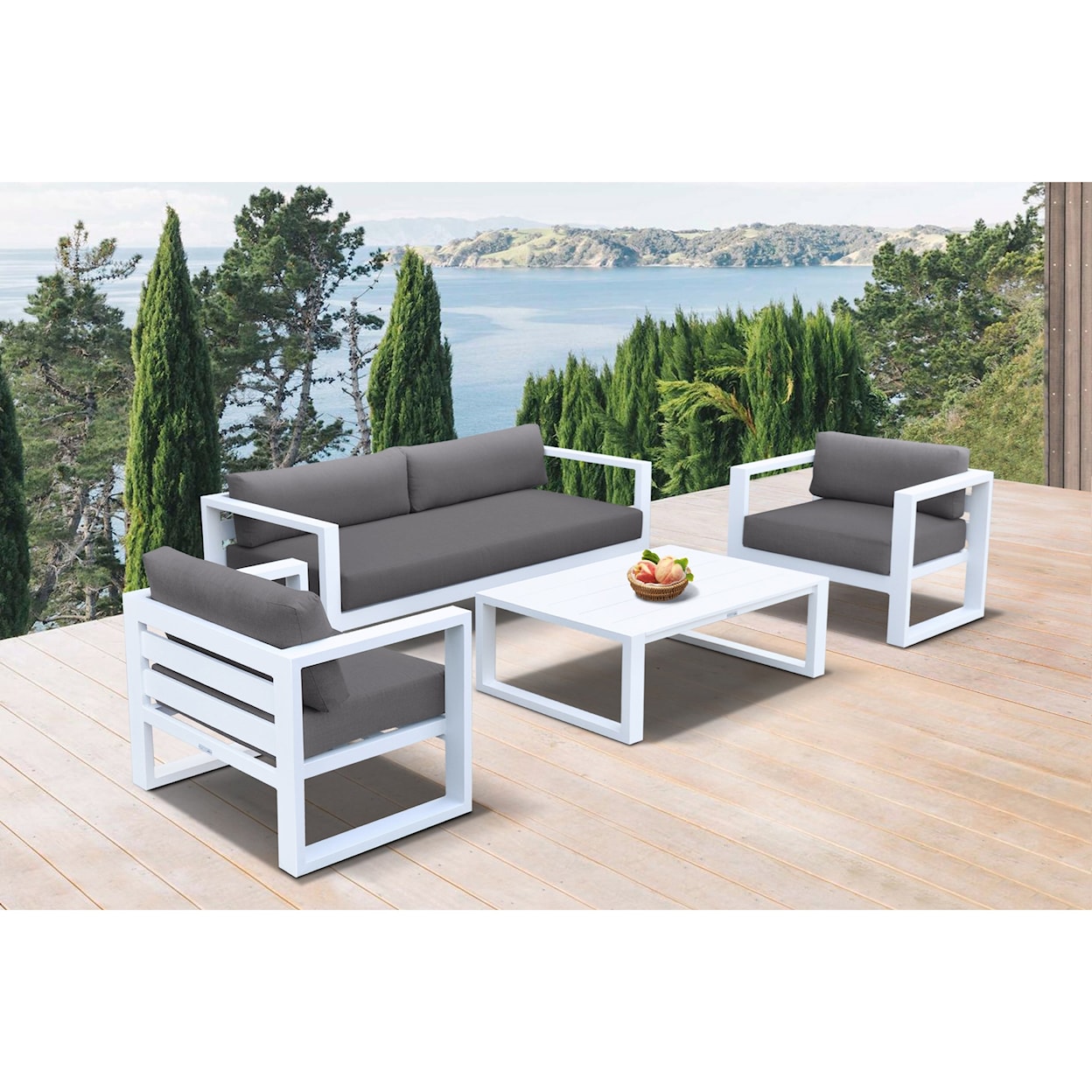 Armen Living Aegan- Outdoor 4-Piece Set in White Finish